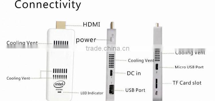 Fanless Compute Stick with LICENSE Intel Atom Z3735F 2GB RAM 32GB eMMC WiFi Bluetooth for HD MI Windows 8.1