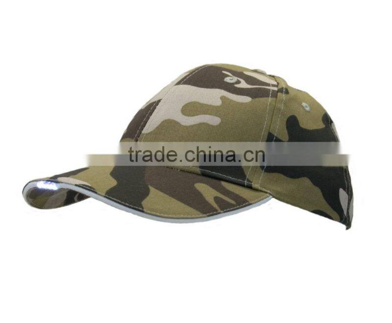 Hot sale 6 panel embroidery fishing baseball cap with led light