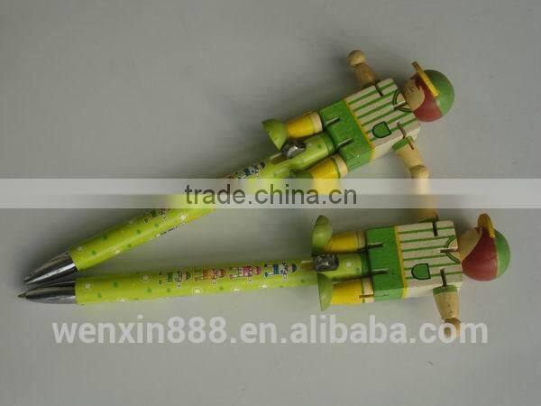 promotional cute wooden sports boy puppet pen for children