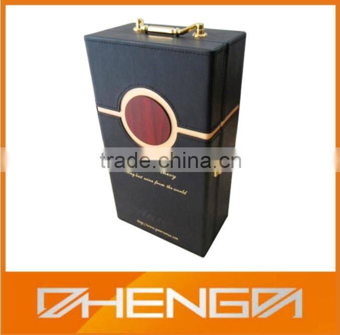 Best Sell factory custom made stand black leather wine box with zipper (ZDS-F373)