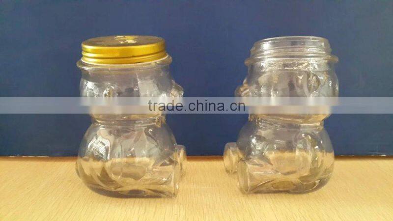 Food Use and Eco-Friendly Feature glass storage jar in bear shape glass jar 350ml/glass bear shape jar