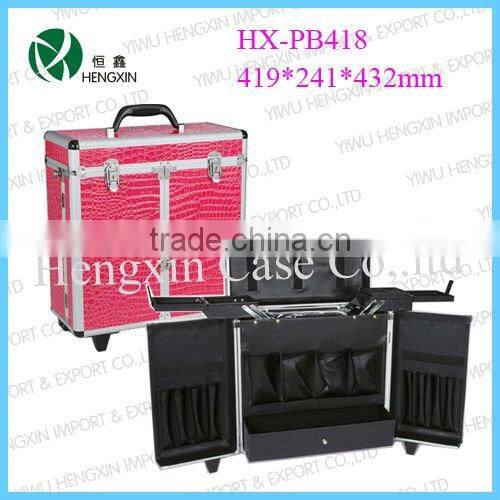 pink beauty trolley case,aluminum trolley hairdressing cosmetic case,professional cosmetic trolley cases
