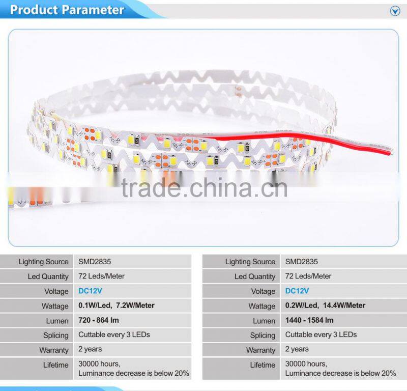 12V/24V 72leds/m waterproof IP 65 flexible SMD2835 led strip light