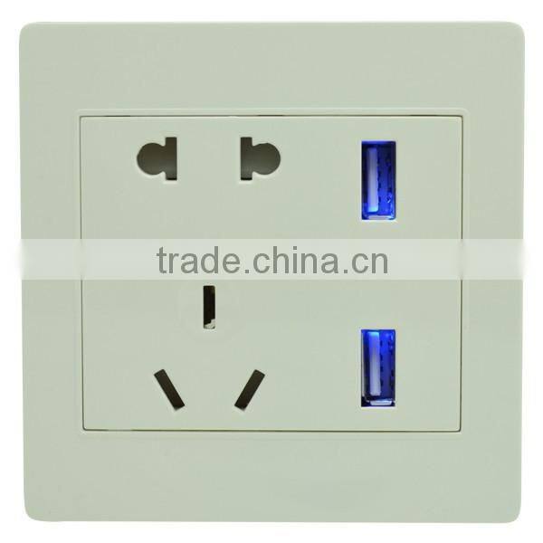 Uk standard multi function 5pin wall socket with double USB socket