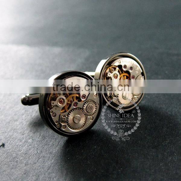 18mm vintage style steam punk watch movement core rhodium,metal gun black fashion cuff links 6600066