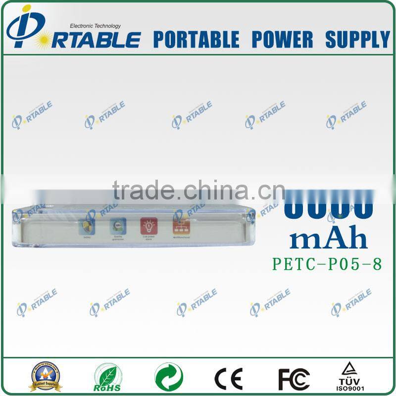 Li-polymer battery Slim power bank with built-in cable 8000mAh Power Bank Shell