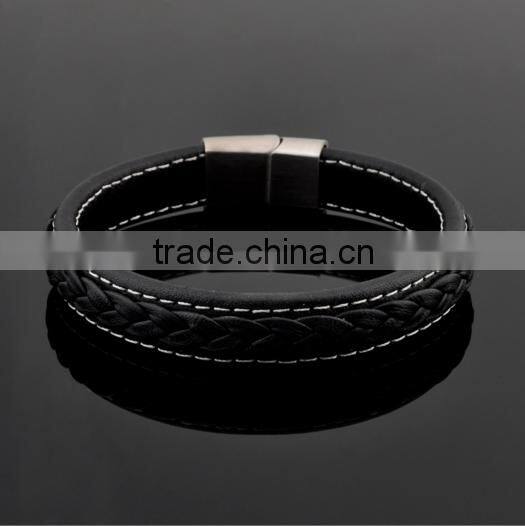 Latest Products In Market Mens Black Genuine Leather Bracelet 2016