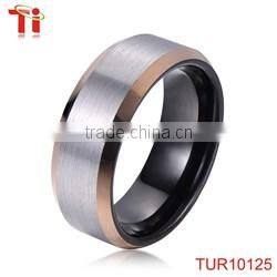 two-tone tungsten ring, gold and blue tungsten wedding band ring