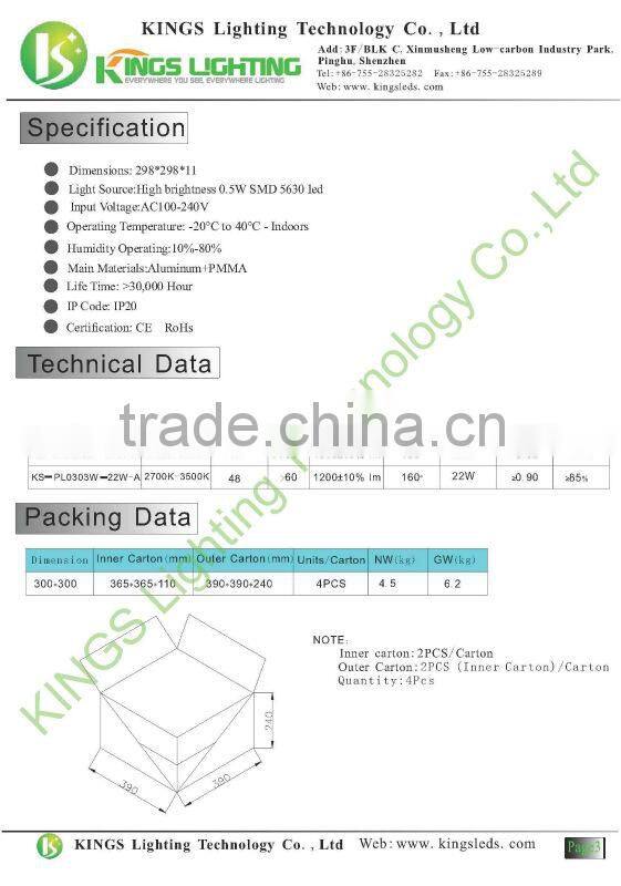 New design dimmable high brightness led aluminium panel light