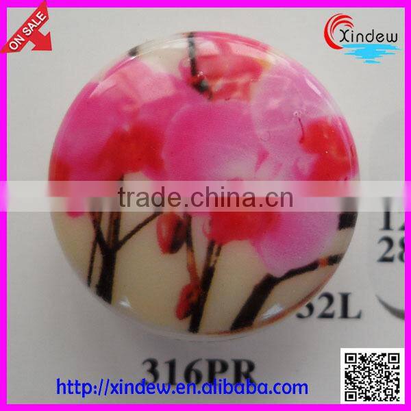 Fashion design flower printing plastic buttons with metal ring