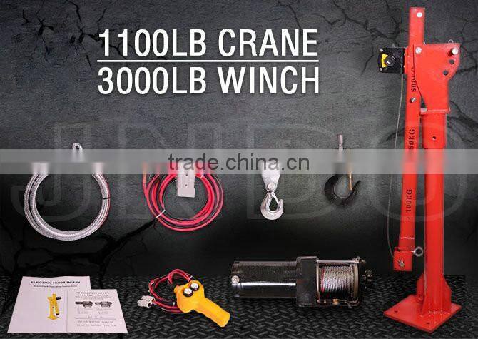 12V 3000lbs electric winch 500kg crane pick-up truck lift crane