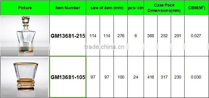 golden manual painting lead free crystal whiskey decanter set