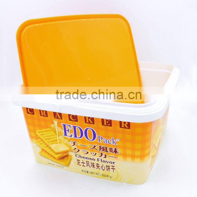 3L EDO Custom IML Plastic Cracker Containers With Two Handles,Maker of Plastic PP Biscuit Box
