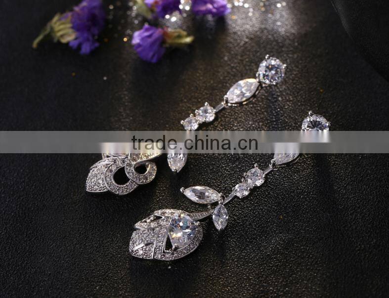 Wholesale Stock Small Order Fashion Women Long Style Rose Flower Zircon Earrings