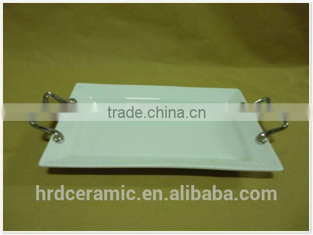 high quality stock ceramic flower plate with handles