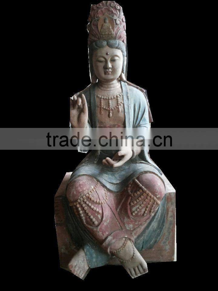 oriental indian style wooden carved buddism statue Sakyamuni statue