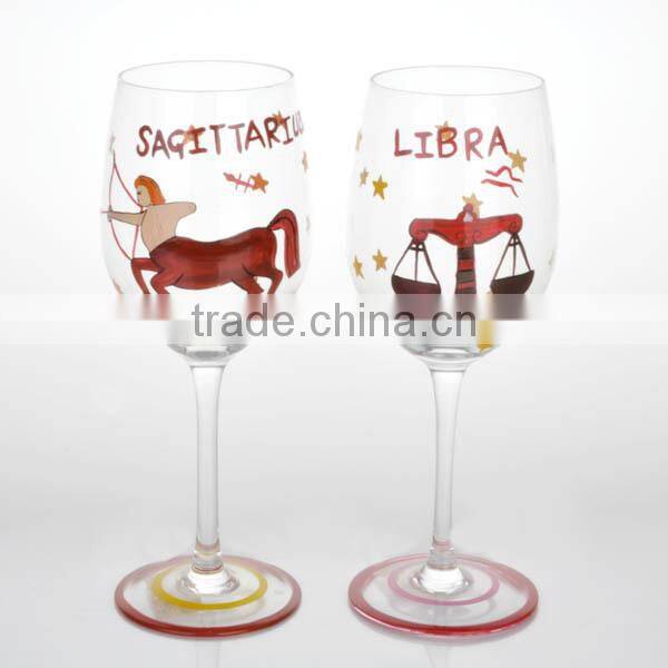Set of 4 pcs 2015 New design christmas painted wine glass gift packing