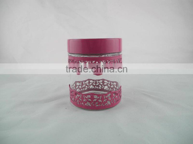high quality red glass storage jar with hollow out of skin