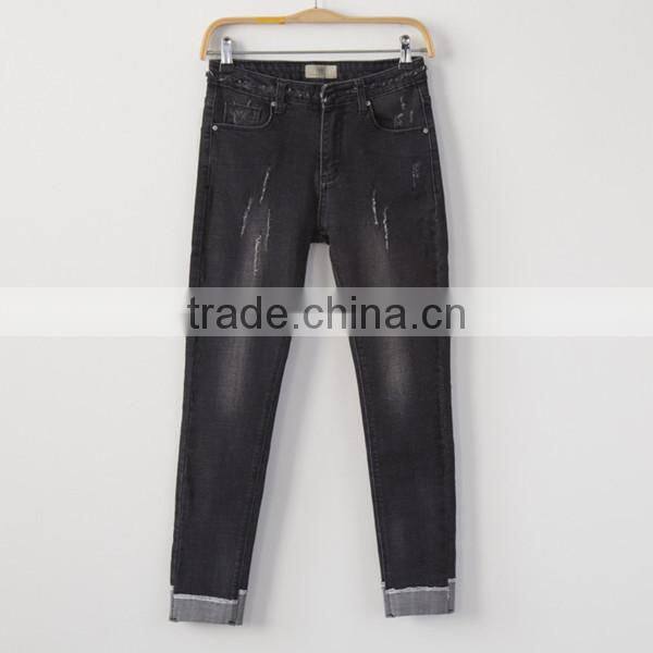 2017 OEM Casual ripped women denim pants L6983 simple style