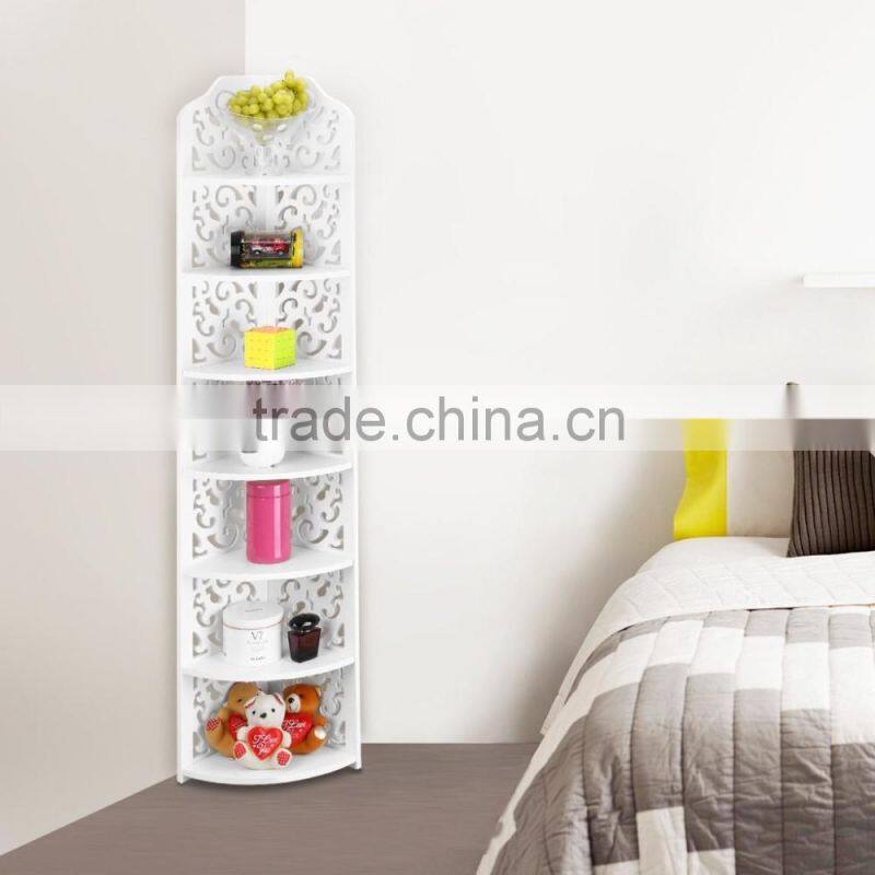 2017 new design 5 Tier Corner shelf Multi-Layer White High Gloss Shelf Corner Rack White Carved Storage