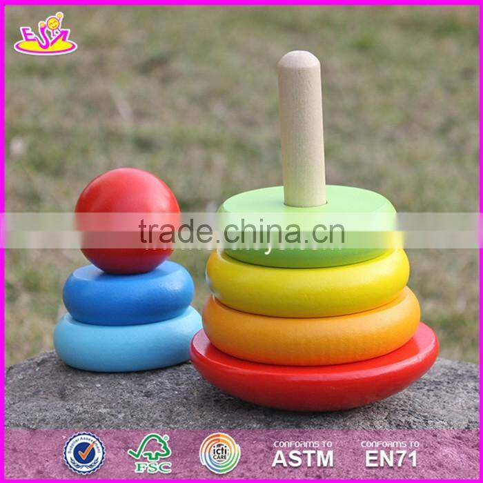 2017 new design colorful rainbow town kids wooden stacking rings toy W13D136