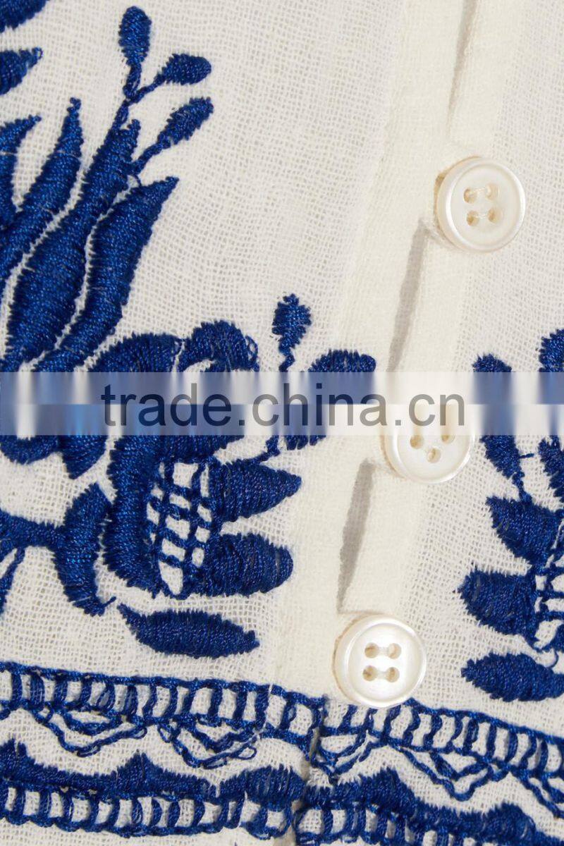 Boho crochet-trimmed computerized machine embroidery cotton-gauze mini dress western dresses names HSd5260