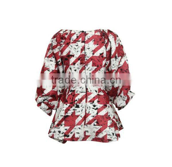 Fashion jarquard crochet ruffle bottom long sleeves high quality direct manufacturer ladies blouse hot style