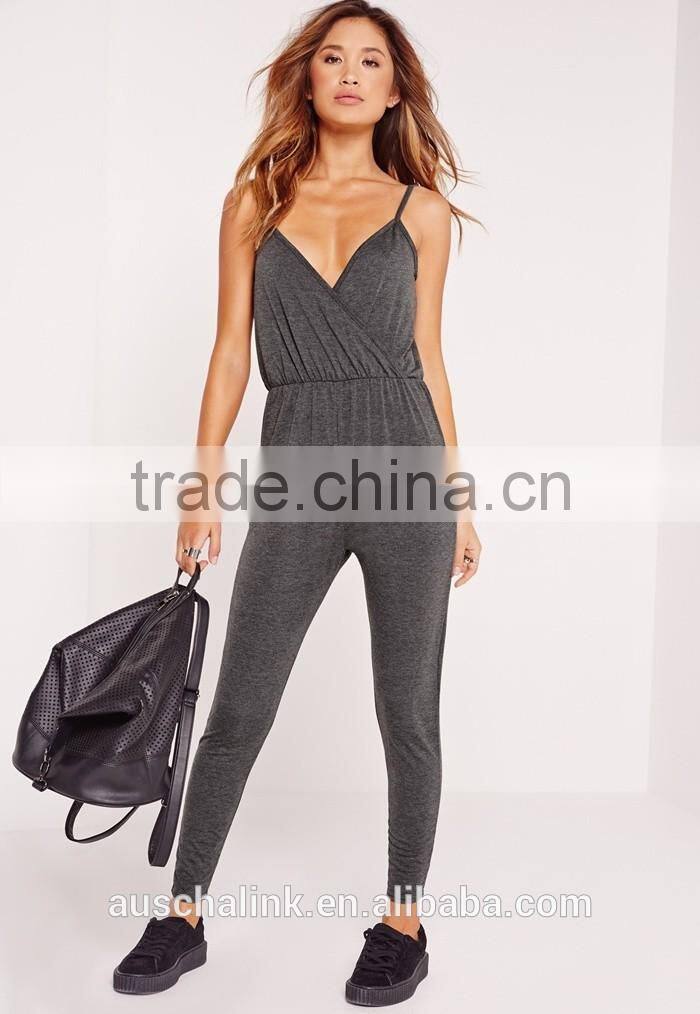 best selling womens grey jersey wrap sport fitness jumpsuit