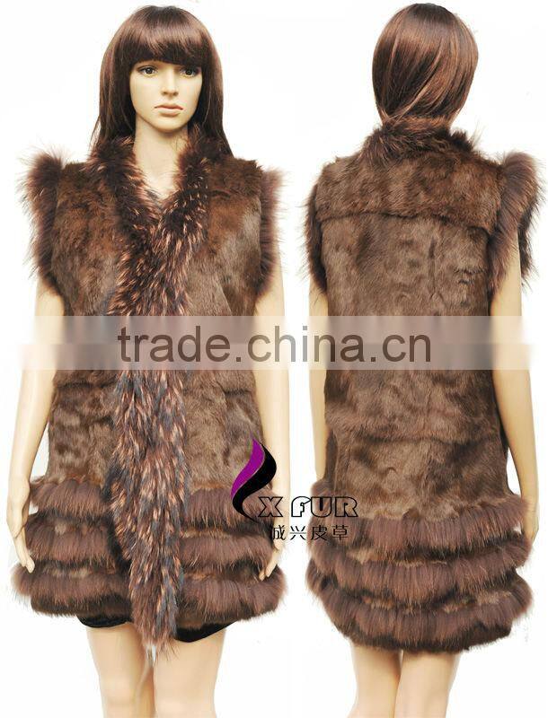 CX-G-B-69C Lastet Designs For Women Rabbit Fur Vest With Raccoon Coat