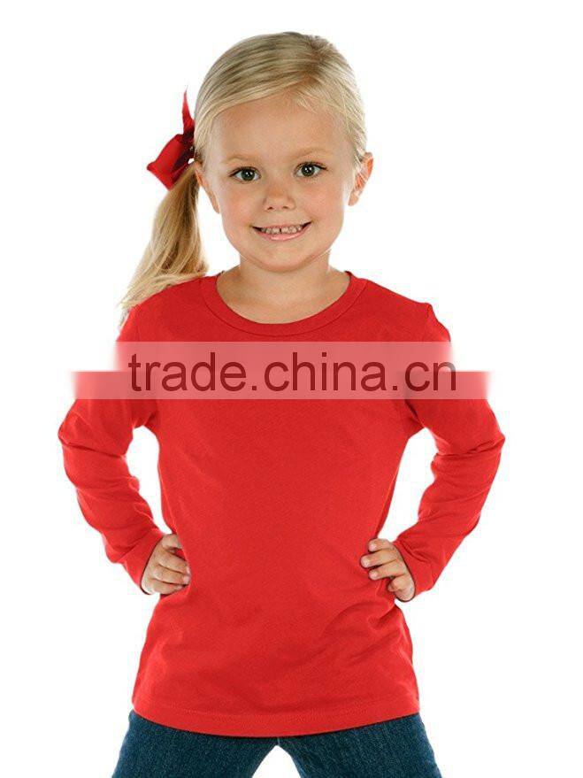100% cotton pink t shirts 120gsm wholesale Toddlers Crew Neck Long Sleeve tshirt Kids clothing OEM