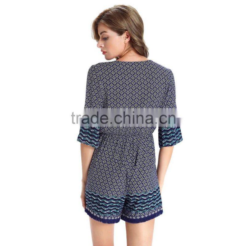 Vintage Floral Casual Style Plus Size xxxl women clothing playsuit Rompers v neck