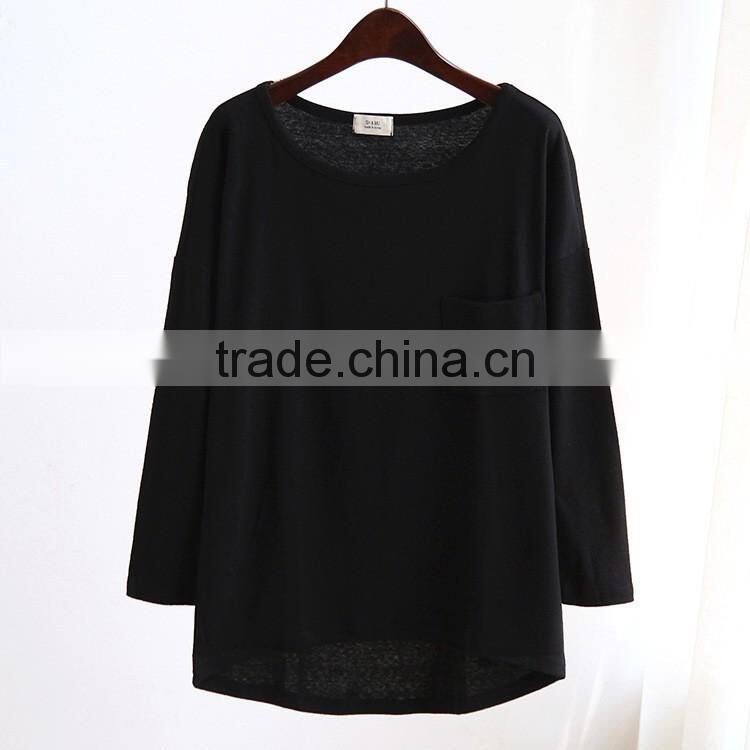 wholesale long sleeve casual women t-shirt with pocket