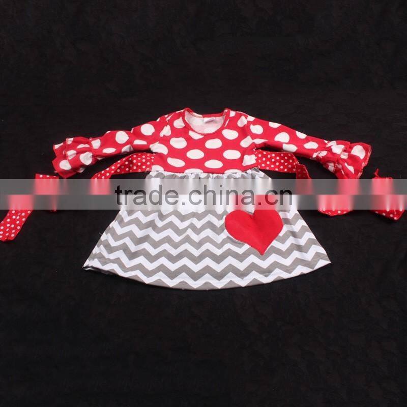 Wholesale Long Sleeve Girls Summer Dress Polka Dot Embroidered Red Heart Kids Boutique Party Dress