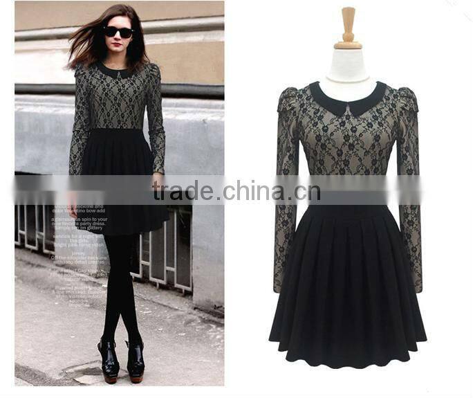 ET13003 Round Neckline Lace Skater Dress in Black