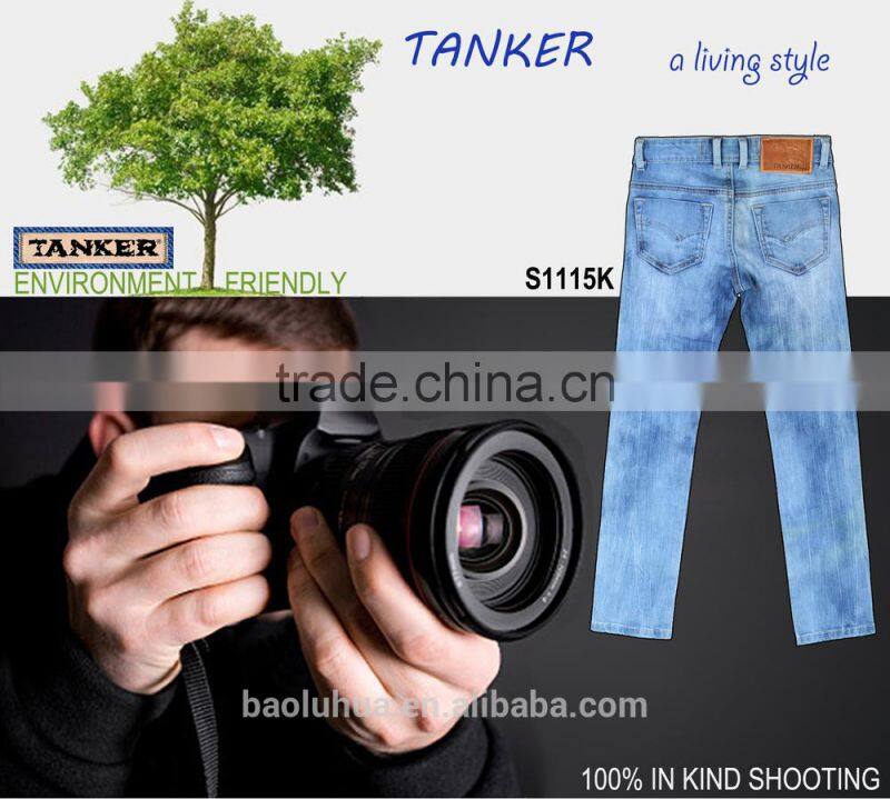 S1115K girls kid Children stretchable waistband indigo washed denim jeans