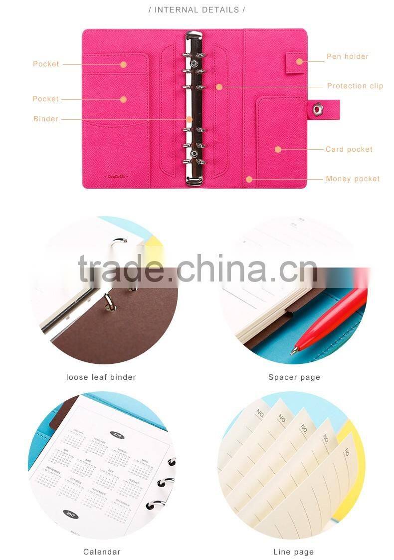 48K PU leather cover planner with metal clasp button embossed logo loose leaf binding organizer planner