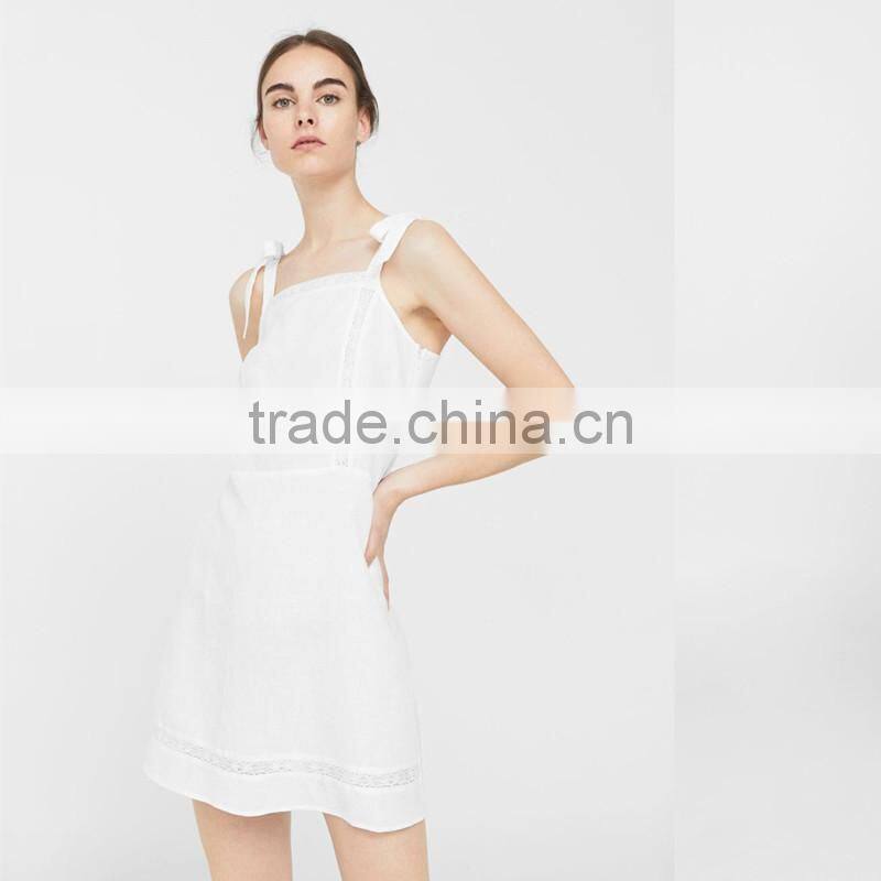 2017 hot style women off shoulder sexy short Square neckline bow linen dress