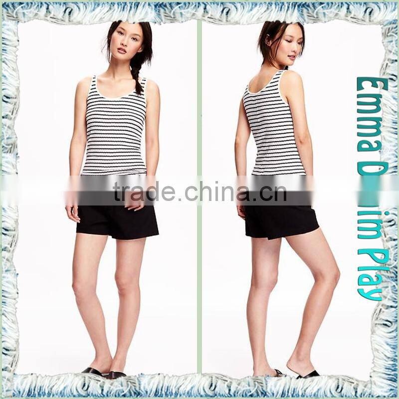 New Fashion Girl's Fitted Black White Striped Cotton Slinglet Tank Tops