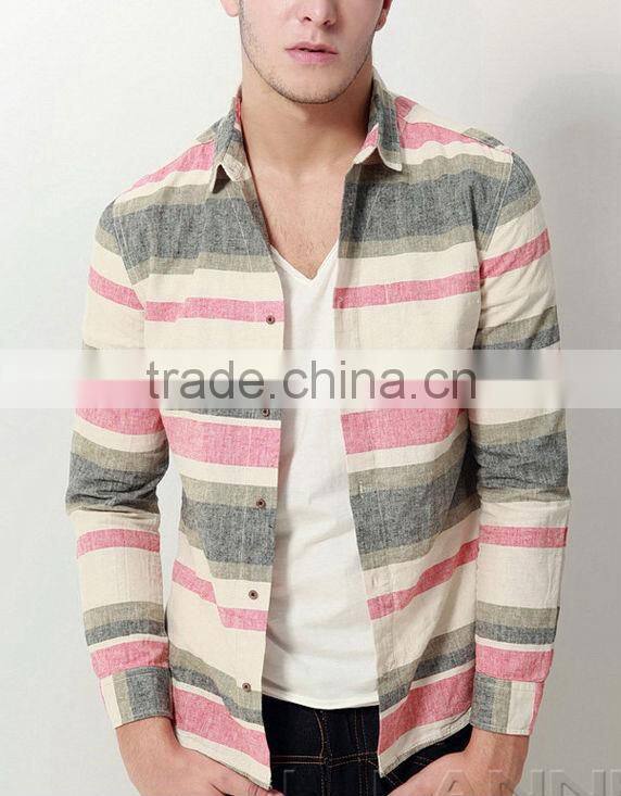 New fashion style young man linen & cotton Long sleeve men shirt