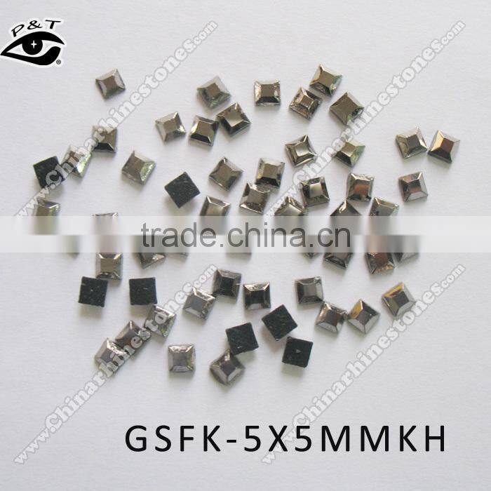 Iron on square shape rhinestone 5x5mm gunmetal color rhinestone hot fix crystal for garment