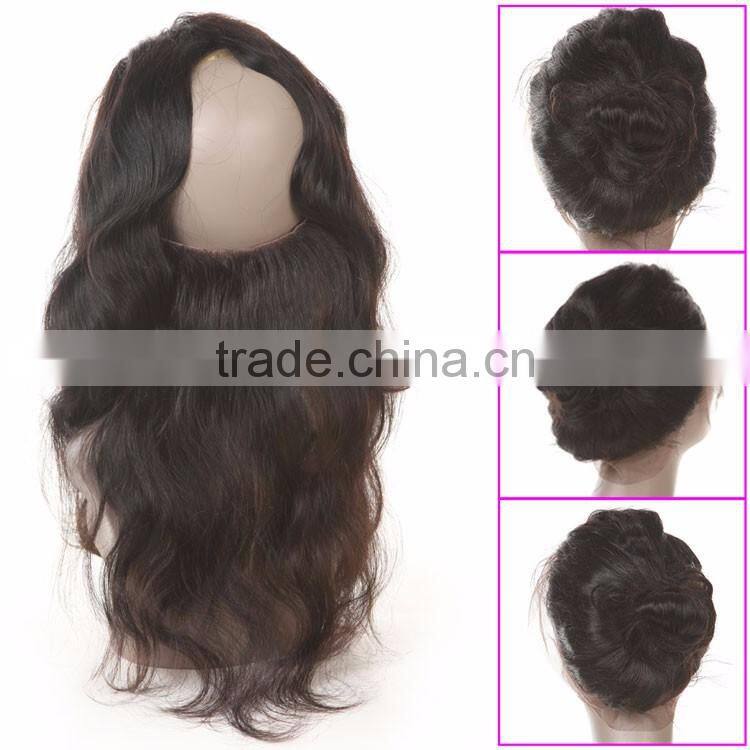 100% Chinese Virgin Human Hair Body Wave 360 Lace Frontal Bleached Knots with Baby Hair 360 Closure