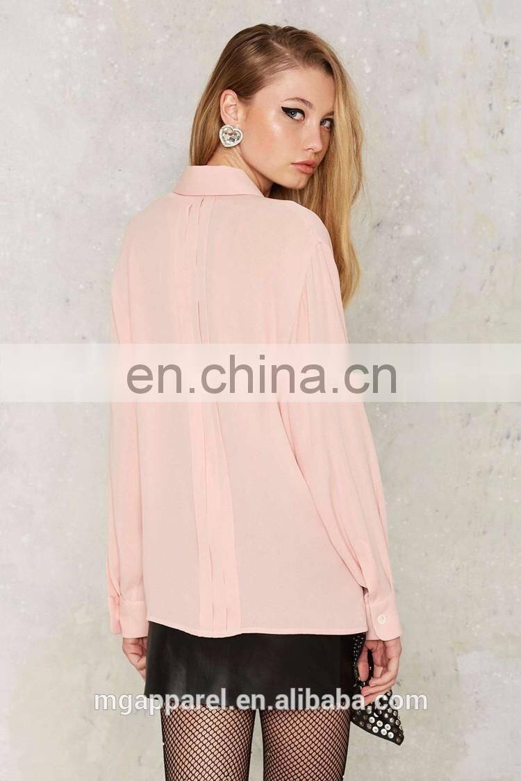Wholesale latest girls blouse designs long sleeve pleated blouse