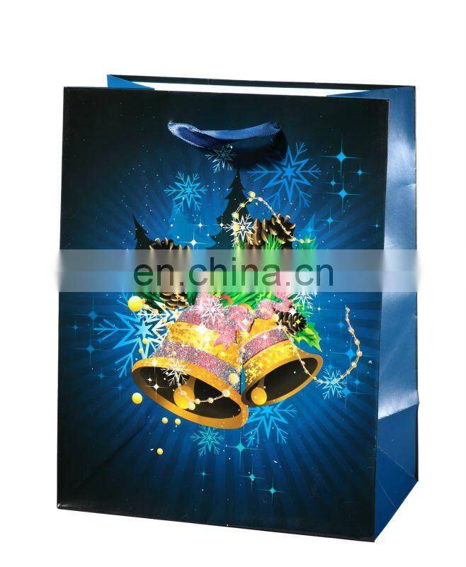 2012 eco-friendly high quality christmas gift paper bag with ribbon handles
