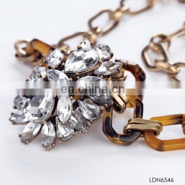 JC inspired acrylic leopard print material and crystal pendant necklace jewelry