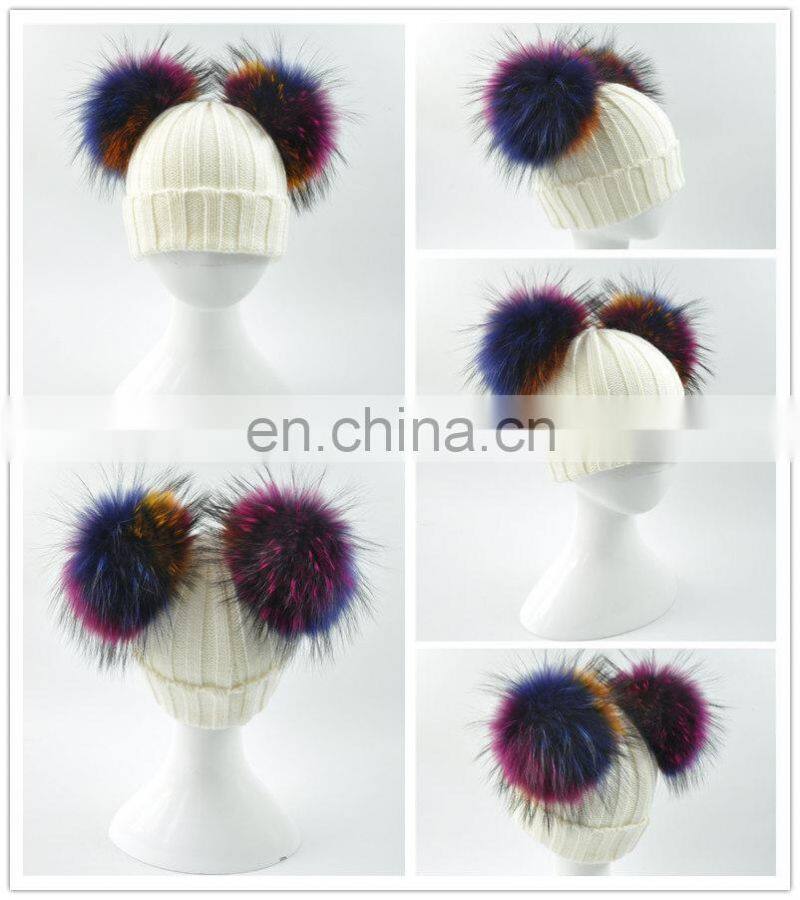 Wholesale Custom Colorful Double Poms Hat Winter Newest Cute Kids Hats Knitting Beanie Hat Kids