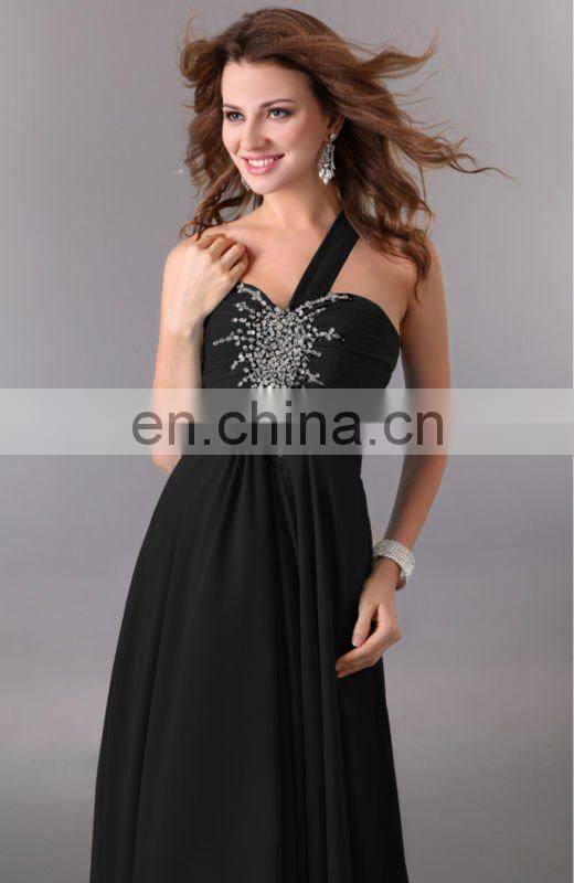 2015 New Arrivals Embroidery Beaded Elegant Black One Shoulder Designer Evening Dresses CL3120-1