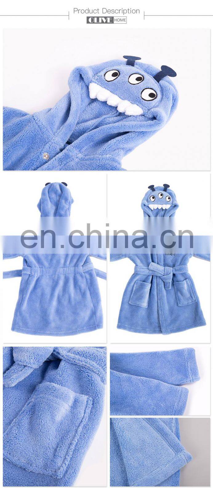 2018 hot selling coral fleece or cotton cute baby bathrobe for kids