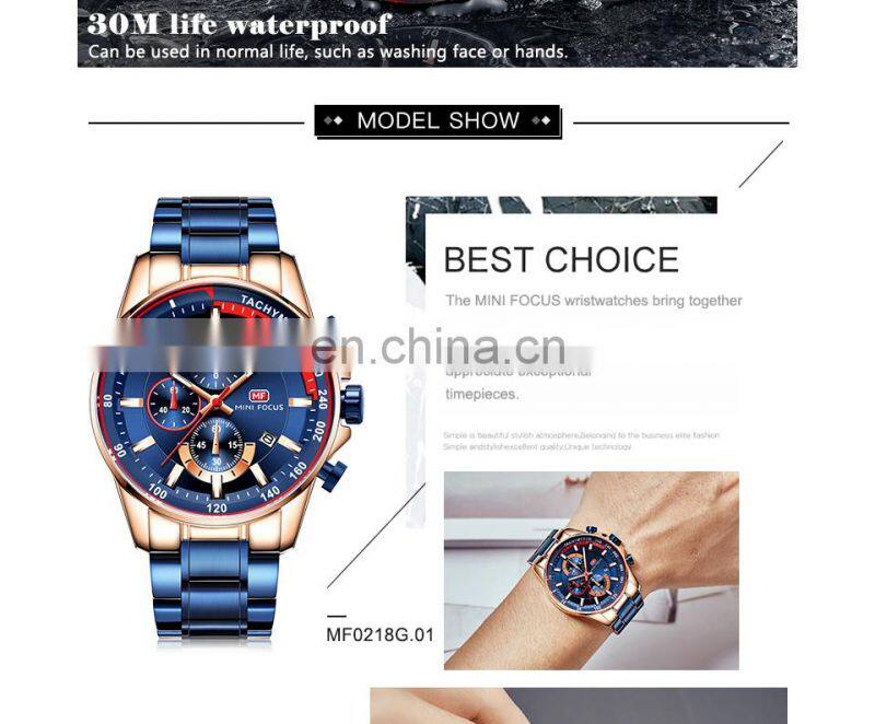 MINI FOCUS MF0218G Luxury Watch For Men Stainless Steel Quartz Relogio Masculino Mens Watches Silver