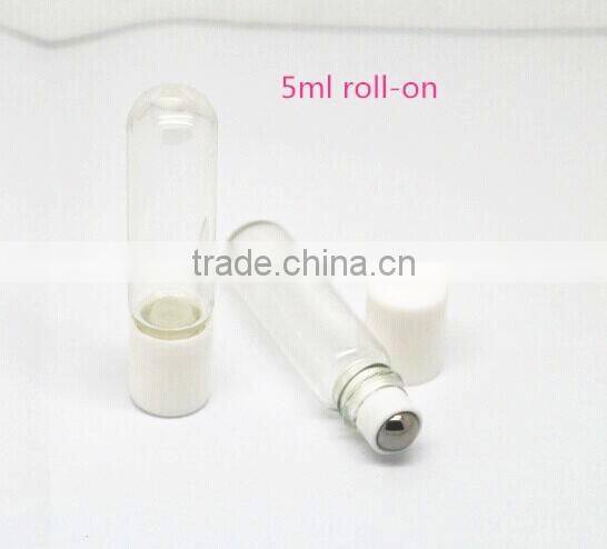 5ml cylinder shape glass roll on vial with plastic cap and round bottom