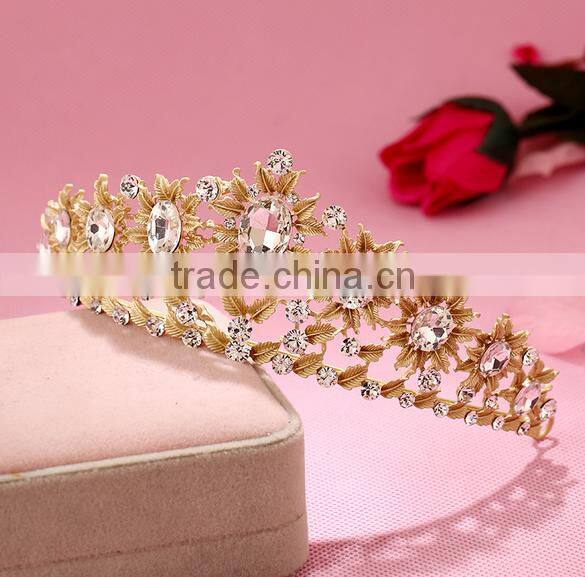 gold rhinestones alloy crystal crowns wholesale factory wedding tiara crown band